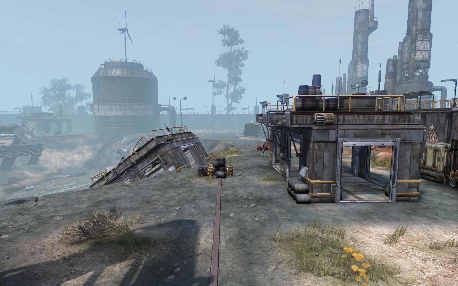 Exterior building and terrain composition