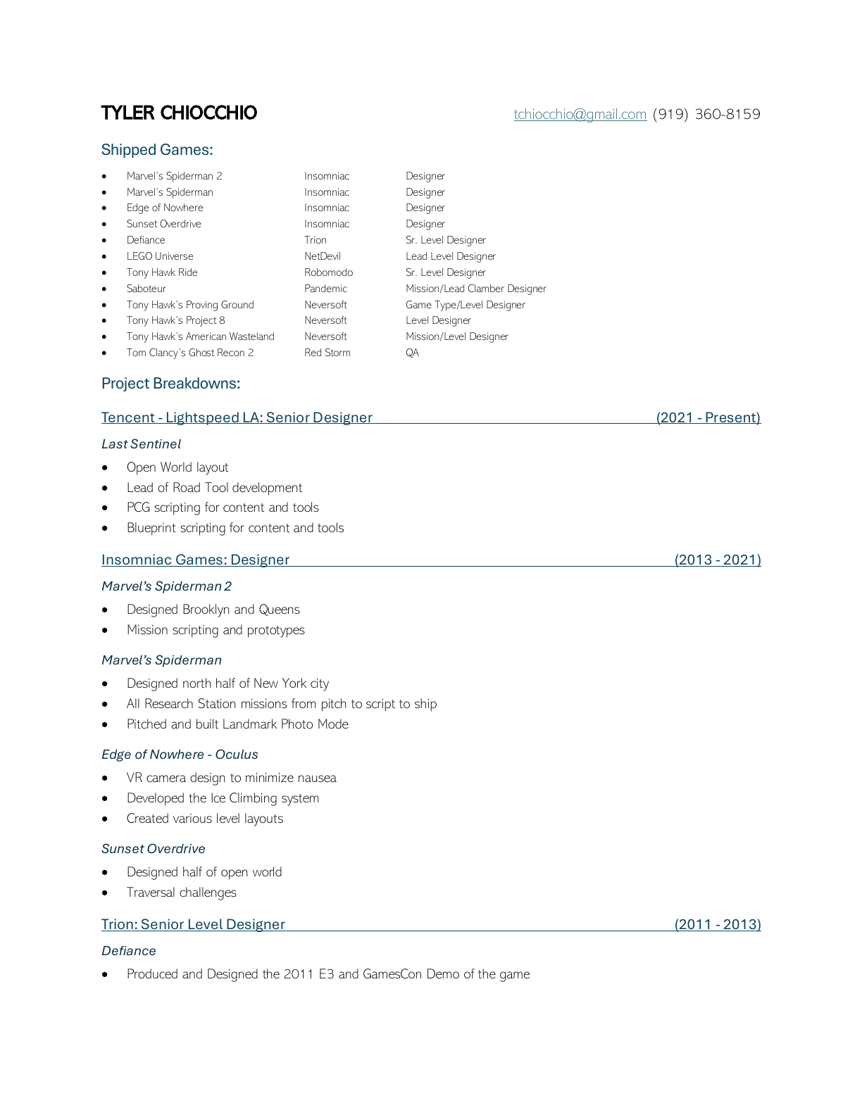 Tyler Chiocchio résumé, page 1