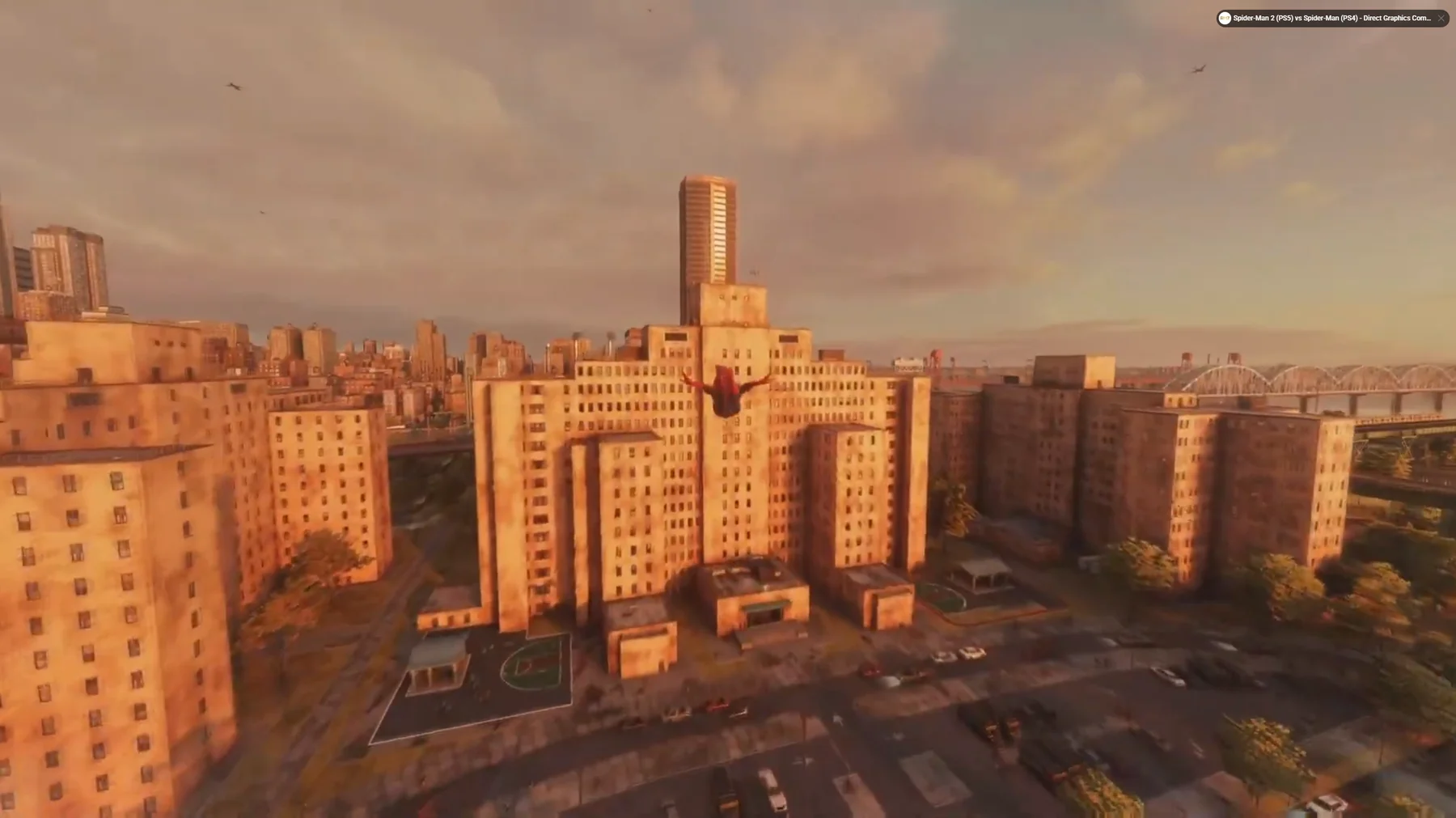 Queens hospital district at sunset