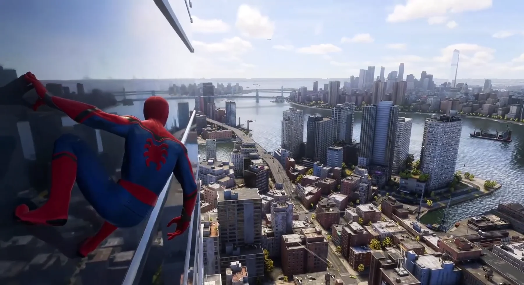 Spider-Man overlooking Queens toward Brooklyn