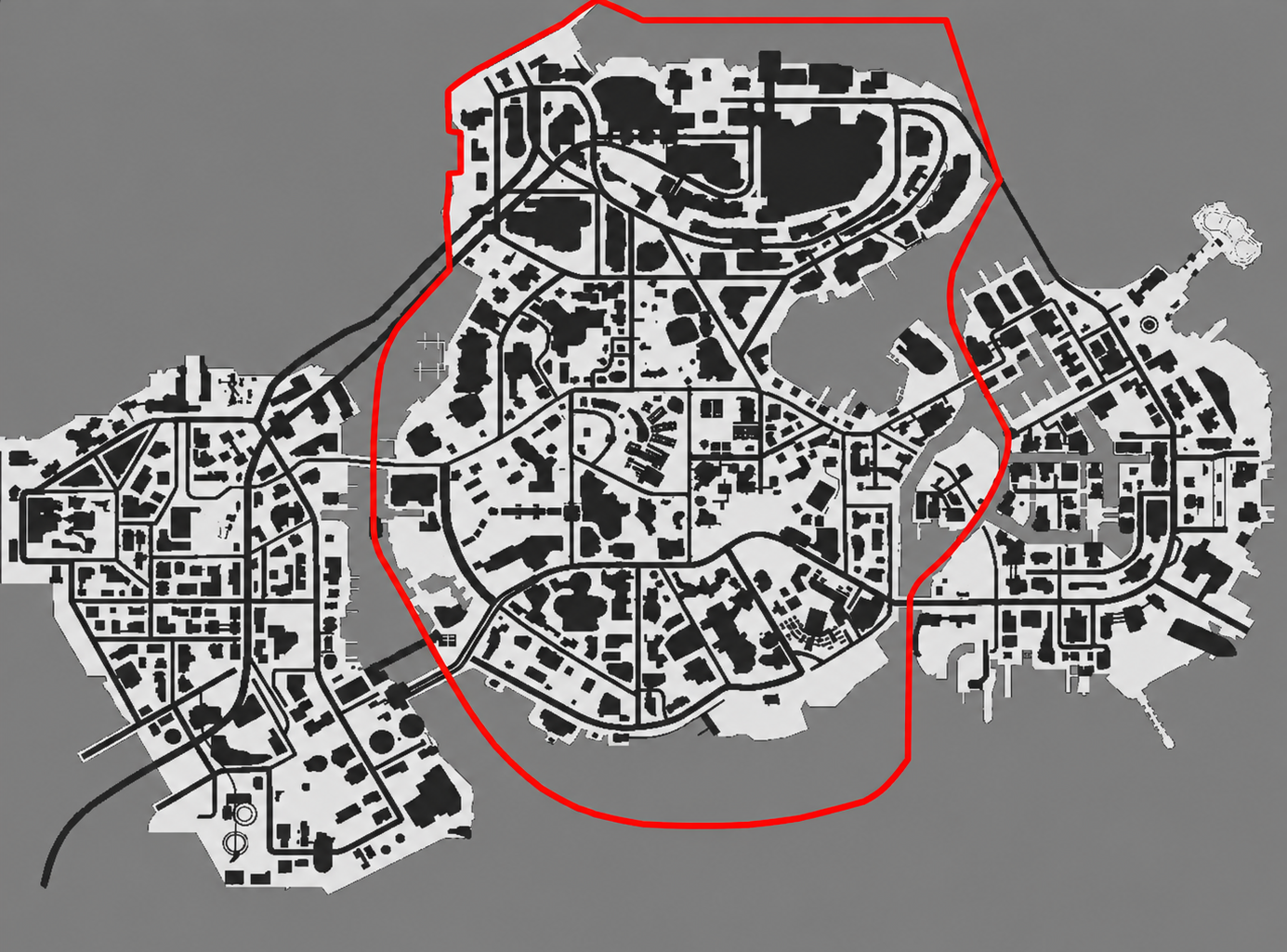 Sunset Overdrive map with Tyler Chiocchio's designed area outlined in red